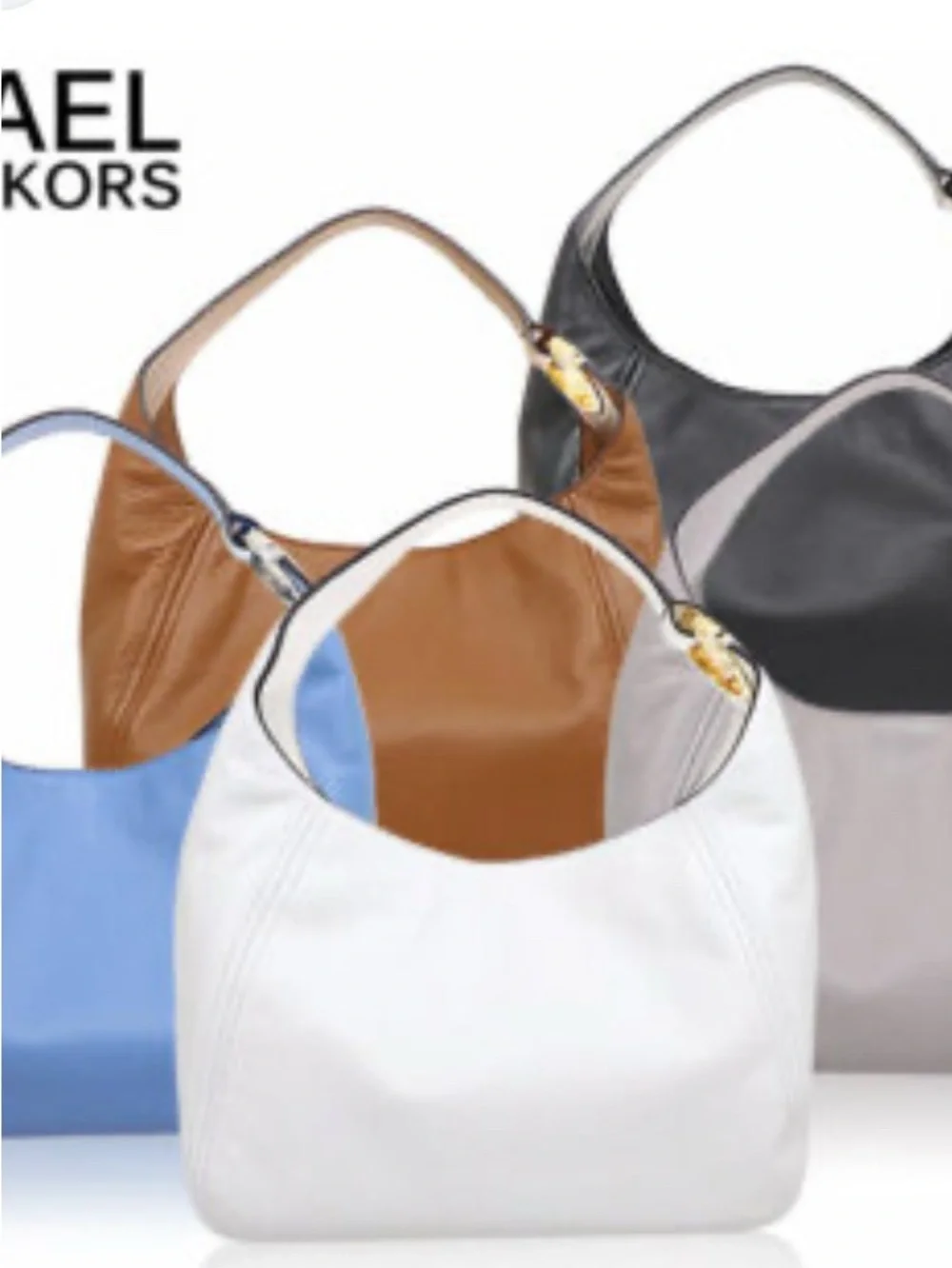 Michael Kors Beige Leather Shoulder Hobo Bag with Gold MK Logo